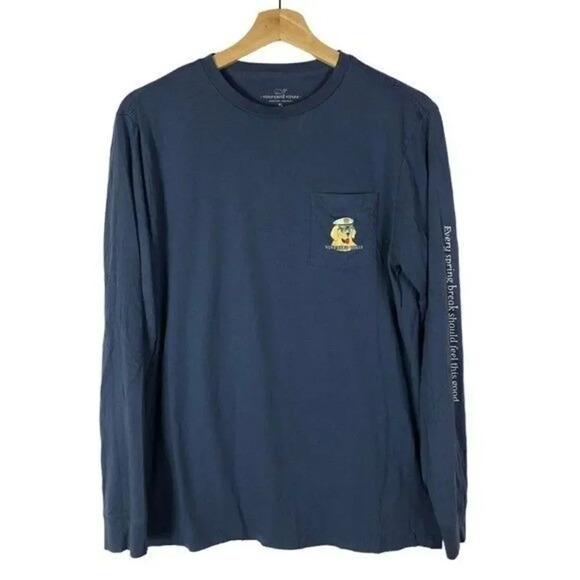 Vineyard Vines Navy Blue Pawty Animal Pocket Front Long Sleeve T-Shirt XL - Picture 1 of 3